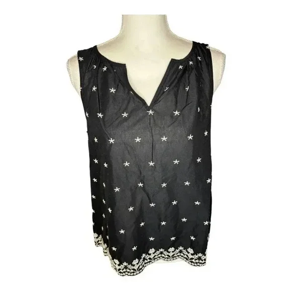 NEW Gap Size XS Black Sleeveless Blouse With White Embroidered Accents NWT - Picture 1 of 6